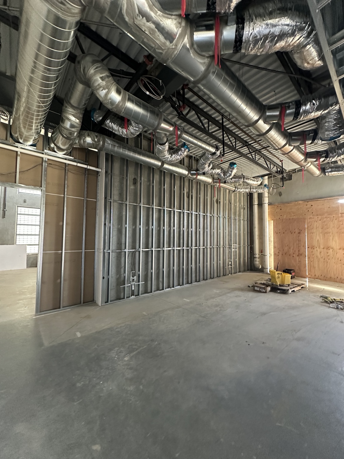 Wide view of commercial metal stud wall framing